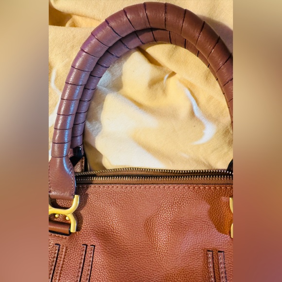 Chloe Marcie Satchel in Tan Grained Leather with Gold Accents - Picture 8 of 12